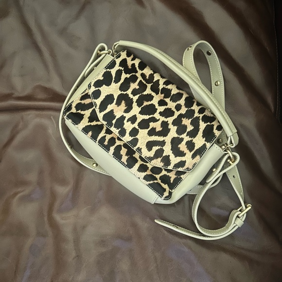 Cream and Brown Leopard Print Crossbody Bag